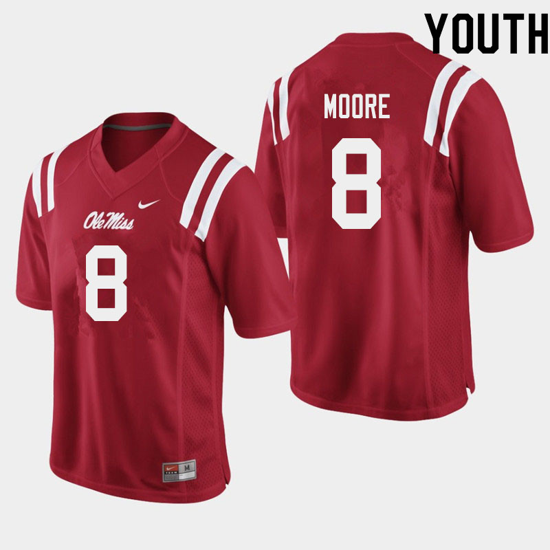 Elijah Moore Ole Miss Rebels NCAA Youth Red #8 Stitched Limited College Football Jersey KMI6258VJ